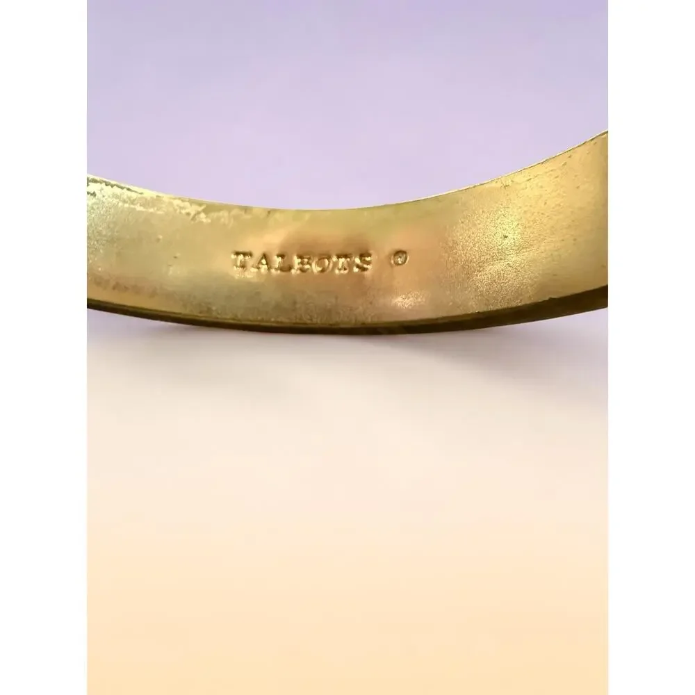 Talbots Green White Plaid Enamel Hinged Bangle Bracelet Gold Tone Preppy